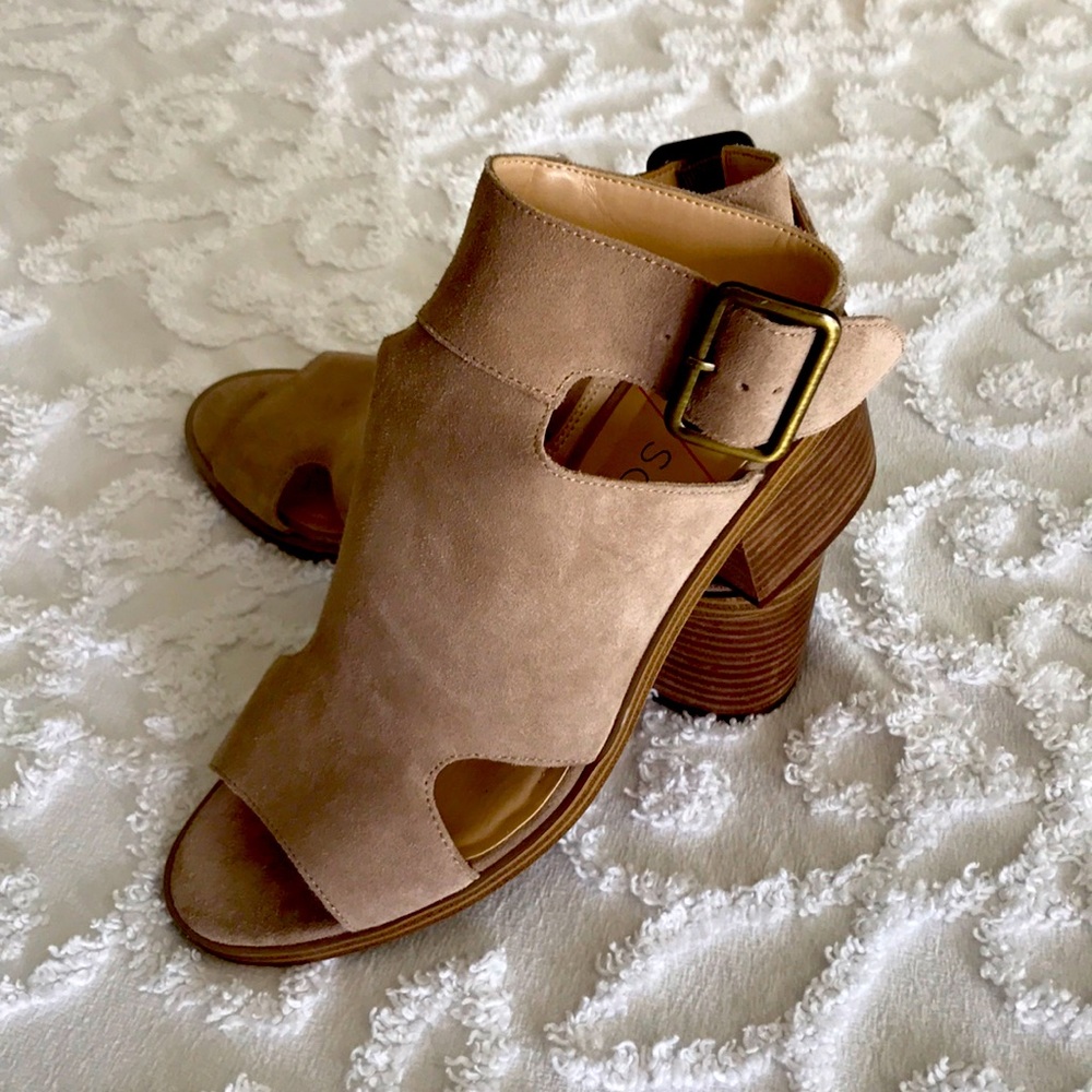 Sole Society Tally Leather Block Heel Sandals Tan Sz 8.5